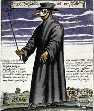 Чумный доктор. Dr. Schnabel. Ранний вид противочумного костюма. XVI век. Западная Европа