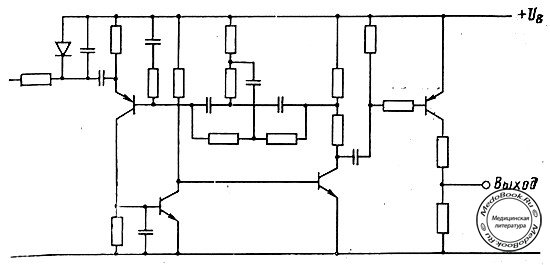 Пример схемы усилителя управляемого кардиостимулятора (ЭКС)