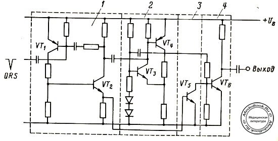 Схема, реализующая принцип запирания кардиостимулятора (ЭКС) с синхронизацией и блокированием